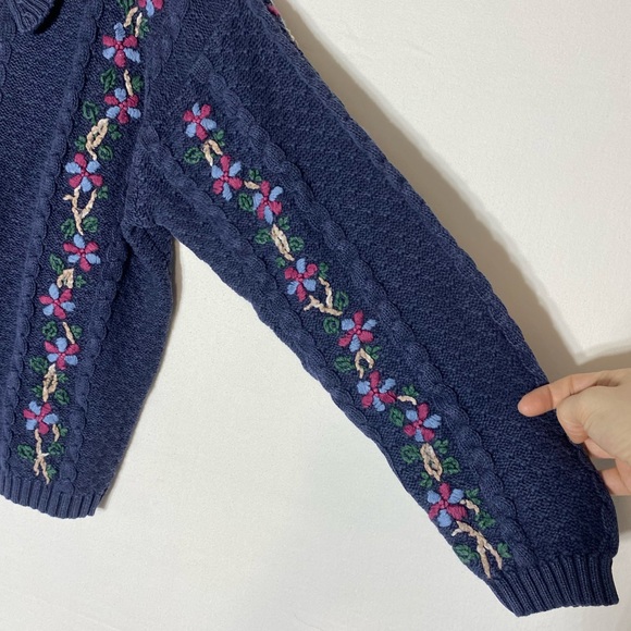 Vintage Christopher & Banks Floral Hand Embroidered Navy Cotton Sweater Ramie M - Picture 10 of 15